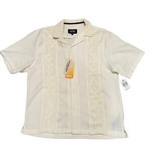 Malibu Drill Clothing Cream Textured Guayabera Button Up Shirt  Large Vacation